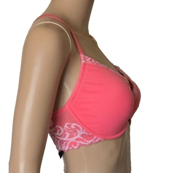 Natori Bra T-Shirt Bra 14120 Feathers Racerback Lace Trim underwire pink 34DD - Picture 3 of 6